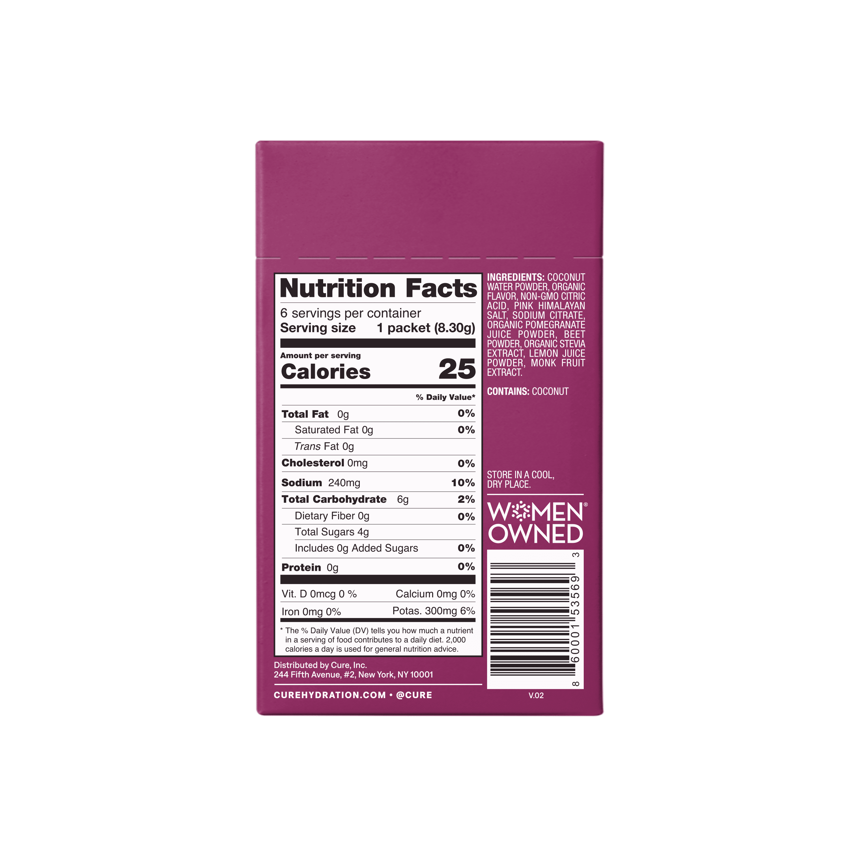 Cure Hydration Electrolyte Powder Drink Mix, Berry Pomegranate, 6 Packets