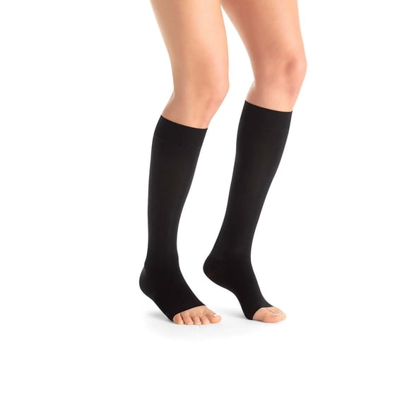 JOBST Maternity Opaque Compression Stockings, 20-30 mmHg, Knee High, Open Toe, Black, Small