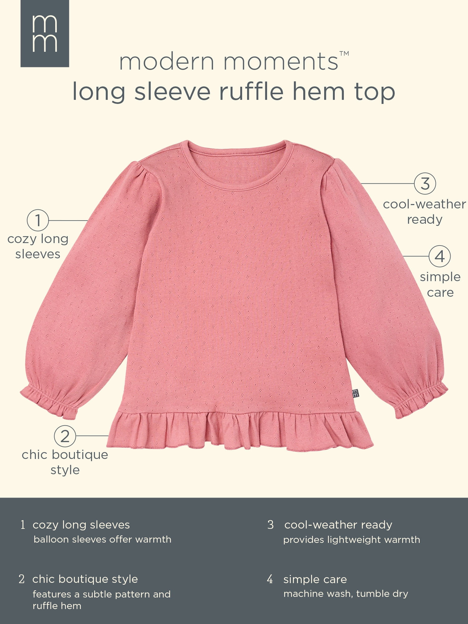 Modern Moments by Gerber Toddler Girl Balloon Sleeves Hem Top, Sizes 12 Months - 5T