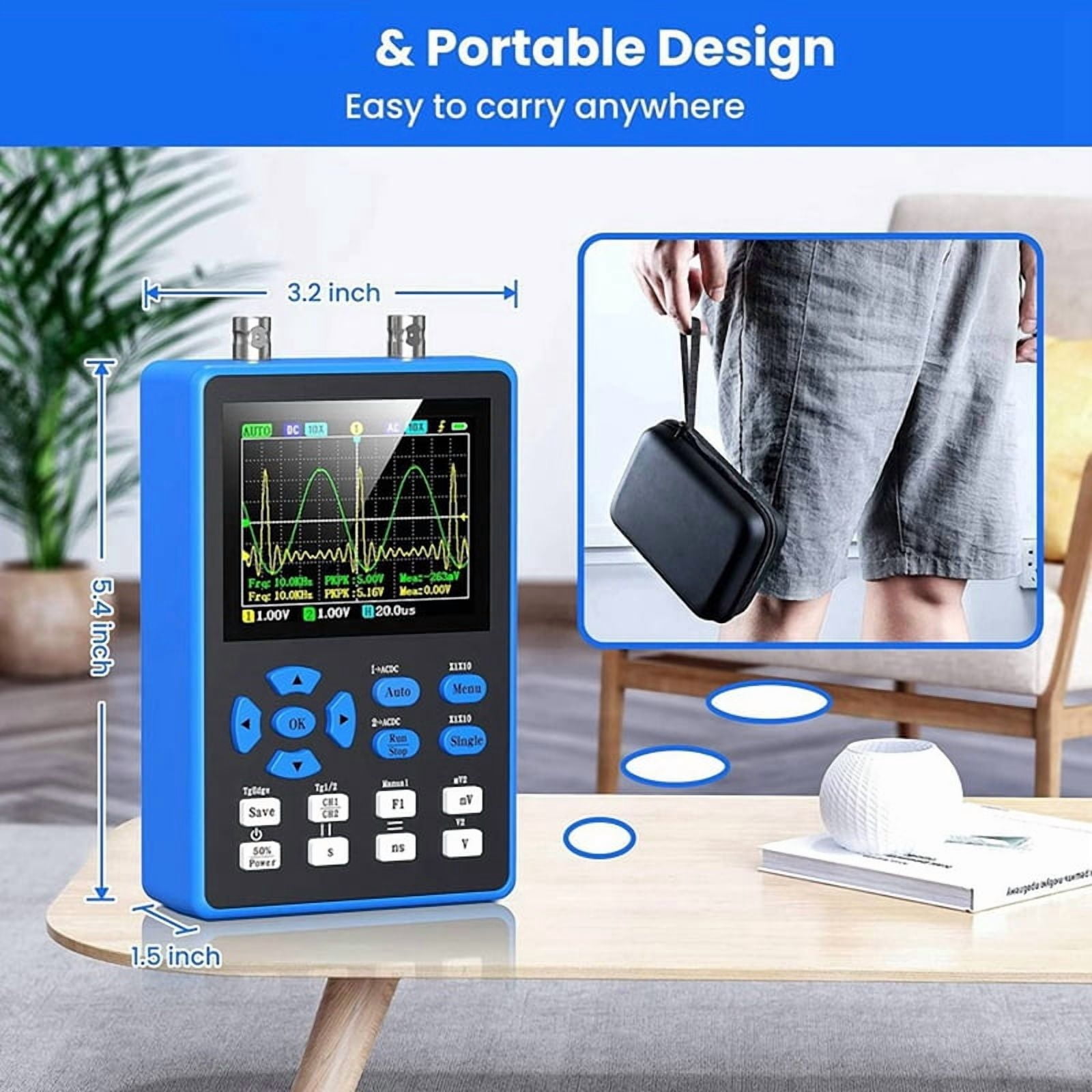 2X DSO2512G Digital Oscilloscope with 2 Channels 120Mhz Bandwidth Signal Generator 500MSa/S Sampling Rate, 2.8 Inch