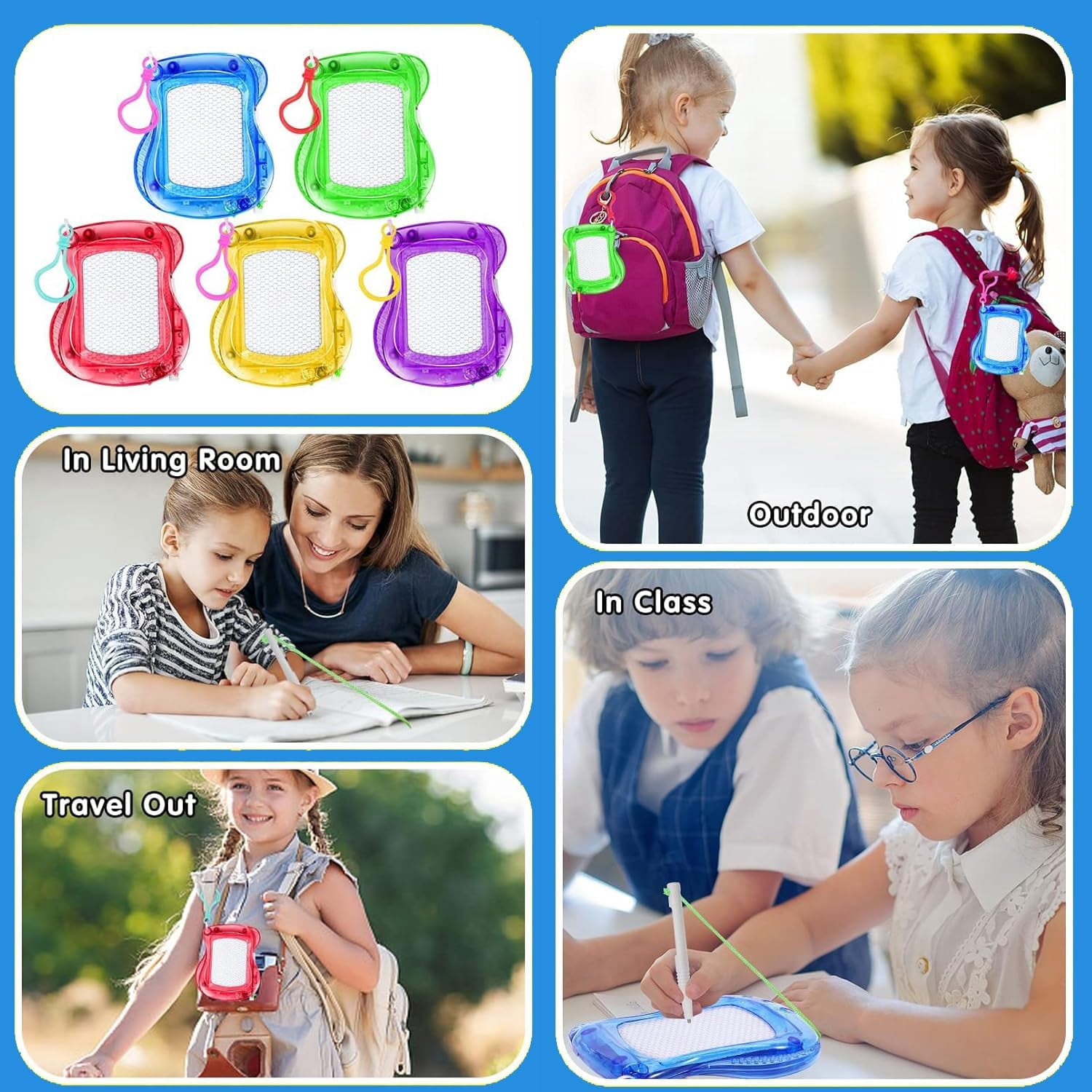 20 Pieces Mini Magnetic Drawing Board for Kids,Mini Doodle Board with Backpack Keychain Clip,Mini Magnetic Doodle Board for Boys Girls Party Favor,5 Colors