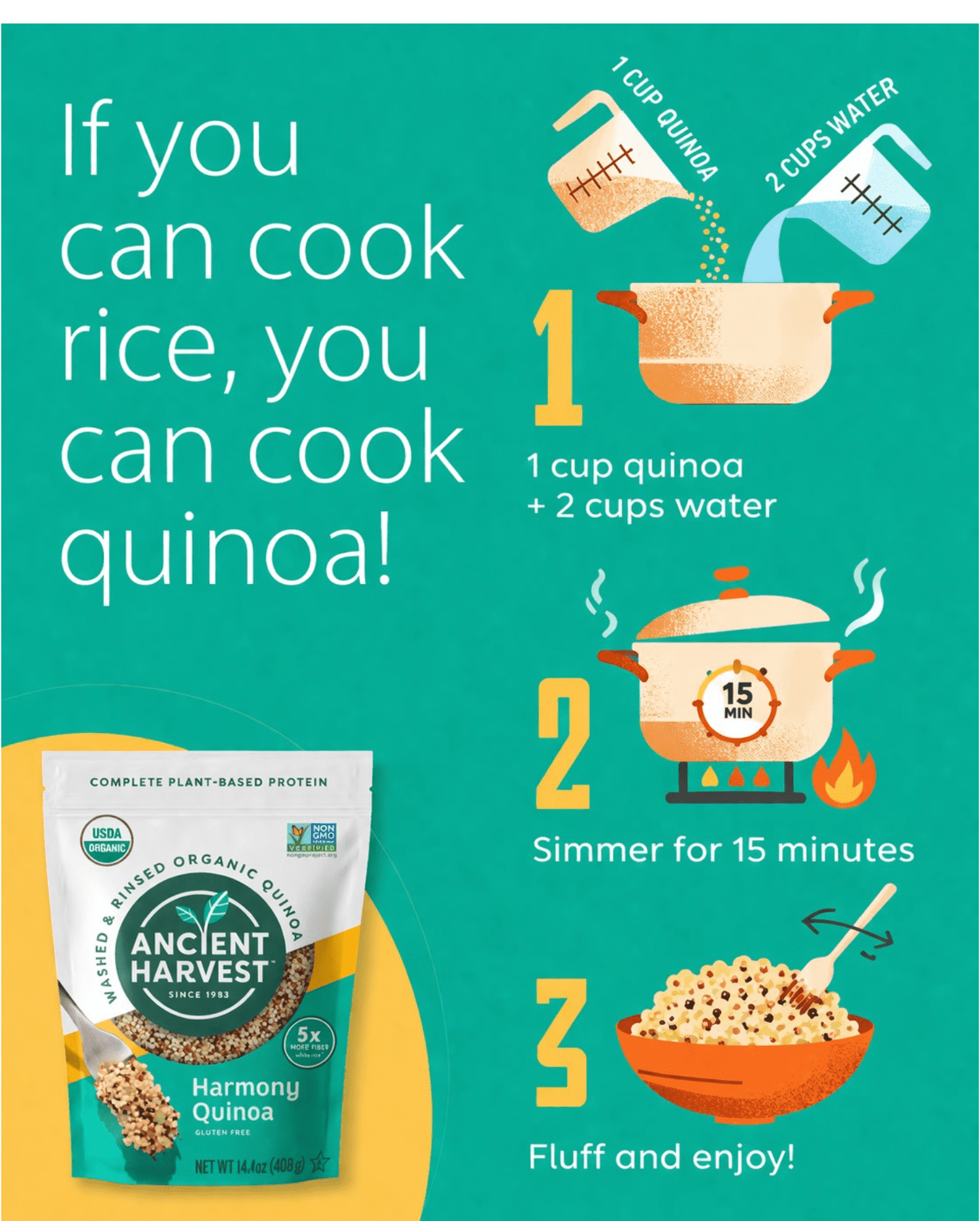 (5 pack) Ancient Harvest Organic Harmony Quinoa, 14.4 oz Bag