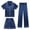 Dark Blue, variant on LIIPEE Girls Pajamas Outfits Summer Comfort Solid Color Turndown Collar Button Down Short Sleeve Tops Shorts Pants 3 Pieces Pajamas Sets Baby Leisure Nightwear Outfit,Black,3-4 Years