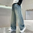 thumbnail image 2 of TEAJOPSUU Boys Baggy Jeans Vintage Straight Wide Leg Elastic Waist Denim Cargo Pants Loose Fit Y2K Streetwear Trousers with Pockets 5-15 Years B-Blue, 2 of 7