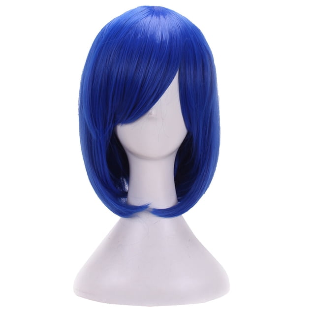 Perruque Synthétique Bleue pour Femmes et Filles, Perruque Courte, Postiche, Cosplay, Faux Cheveux, Résistant à la Chaleur, Droite, avec Frange