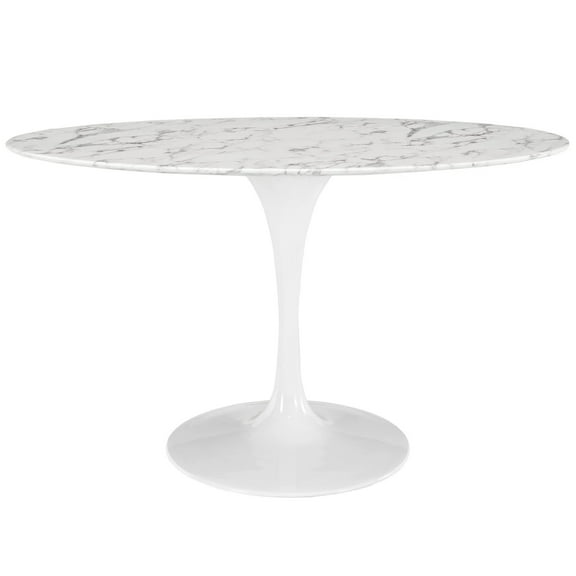 Modway Lippa 54" Oval Artificial Marble Dining Table in White