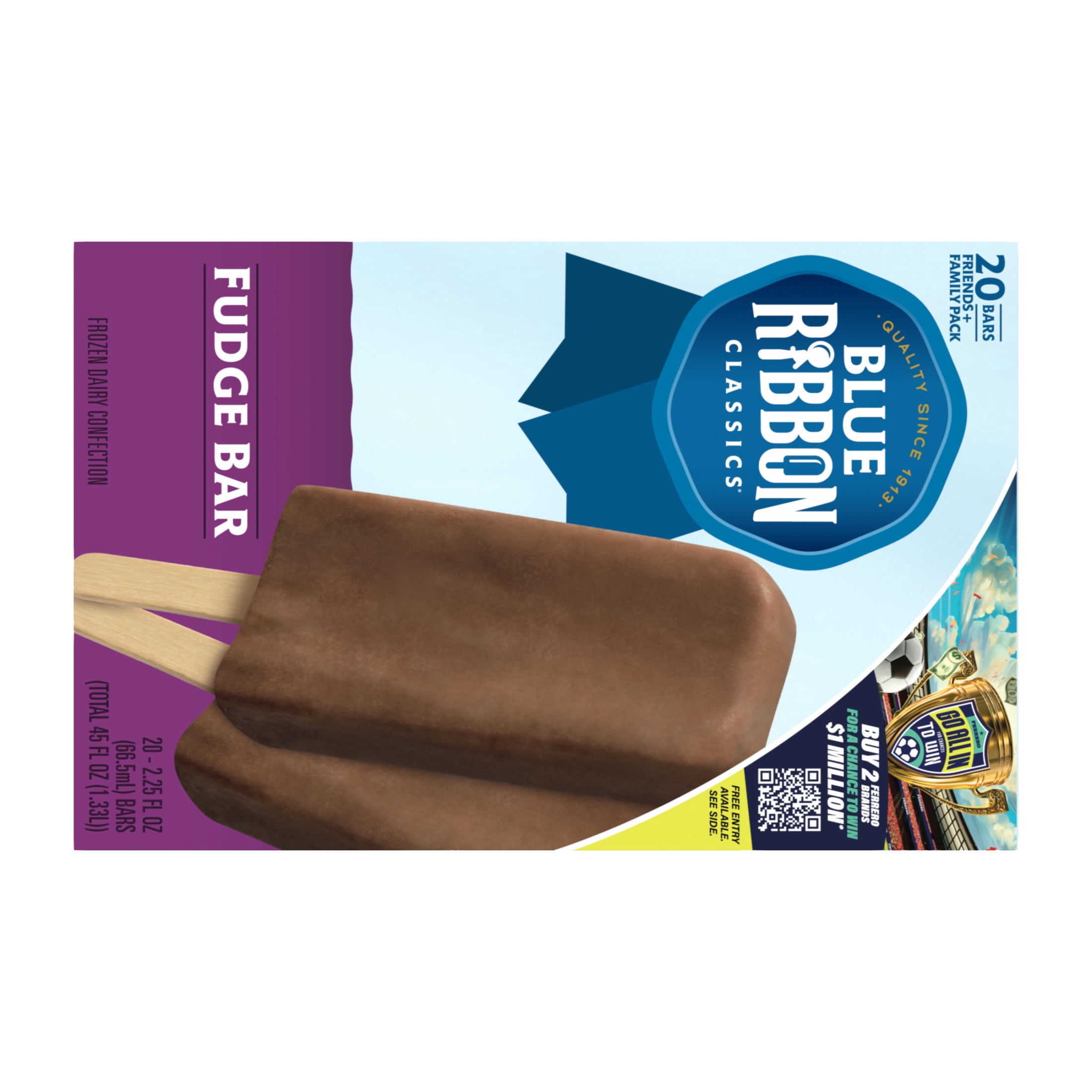 Blue Ribbon Classics Chocolate Flavored Fudge Frozen Dessert Treat Bar, 45 fl oz, 20 Pack