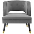 thumbnail image 2 of Contemporary Modern Urban Designer Living Room Lounge Club Lobby Accent Side Chair Armchair, Velvet Fabric, Grey Gray, 2 of 7