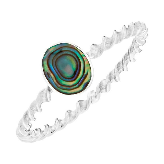 81stgeneration Women's 925 Sterling Silver Oval Abalone Shell Twisted Twist Band Stackable Ring