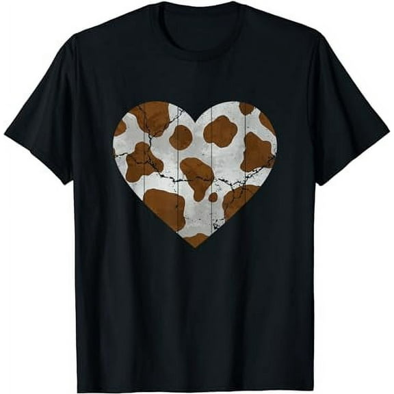 Brown Cow Print Heart Cute Farm Animal Lover Cow T-Shirt