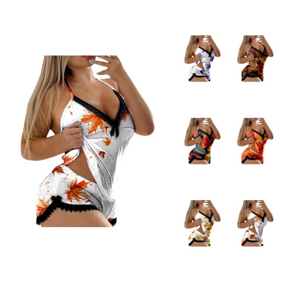 Cotton Pajamas for Women – Comfy 2 Piece Short Pajama Set Women's Casual Fashion Sexy Print Sleeveless Suspender Top Shorts Thanksgiving Pajama Set Of Two