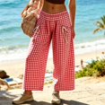 thumbnail image 2 of Yungyresw Women's Plaid Barrel Pants Wide Leg Elastic Waist Casual Culottes Pants Breathable Drawstring Loose Pants With Pocket Wine S, 2 of 5