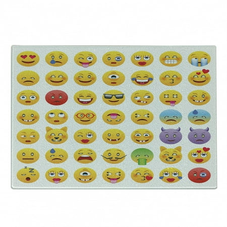 

Emoticon Cutting Board Cartoon Like Smiling Faces of Monsters Happy Sad Angry Furious Moods Expressions Decorative Tempered Glass Cutting and Serving Board Small Size Multicolor by Ambesonne