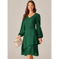 thumbnail image 3 of DARING DIVA Long Sleeve V Neck Dress High Waist Layered Dress M Dark Green, 3 of 6