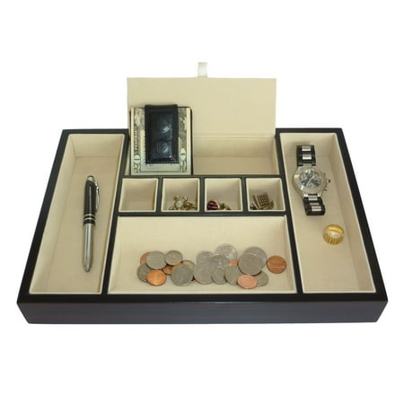 Wood Valet - Ebony Wood Valet Tray & Coin Tray Catchall for Keys, Coins, Phone, Jewelry, Accessories and More