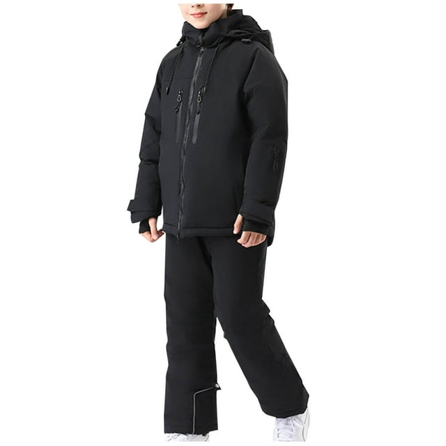 4-16 Years Kid's Solid Color Girls Boys Ski Suit Windproof Warm Solid Color Skiing Set Black
