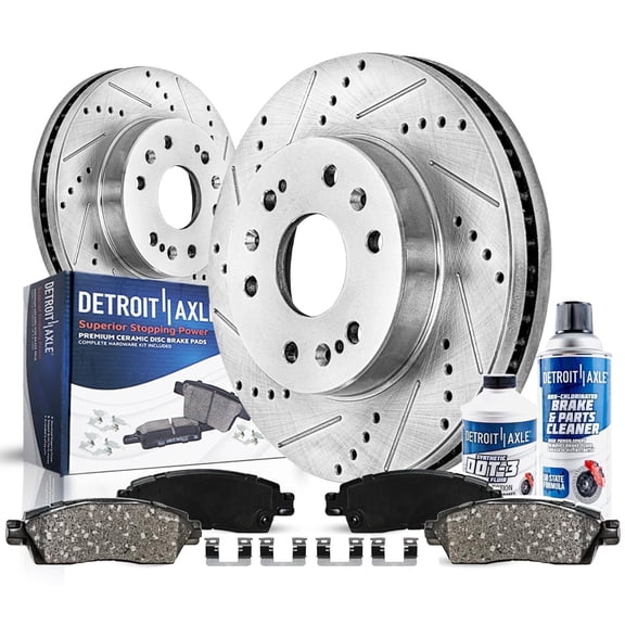 Detroit Axle - Front Brake Kit for Chevy GMC Silverado Suburban Sierra Yukon XL 1500 Avalanche Tahoe Cadillac Escalade ESV EXT, Drilled & Slotted Disc Brake Rotors Brakes Pads Replacement 6 Lugs