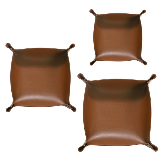 Uxcell 3pcs PU Leather Valet Tray Unisex Folding Mini Small Big Catchall Tray, Brown