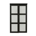 thumbnail image 3 of 48'' x 80'' Bypass Sliding Closet Door, 3 Panel Tempered Frosted Glass & Black Wood Texture Frame, Pre-assembled Door Panels for Easy Installation, 3 of 10