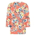thumbnail image 4 of Womens 3/4 Cuffed Sleeve Floral Blossom Printed V Neck Casual Blouse Shirt Tops Fashion 2024 Slim Fit Tunics, 4 of 5