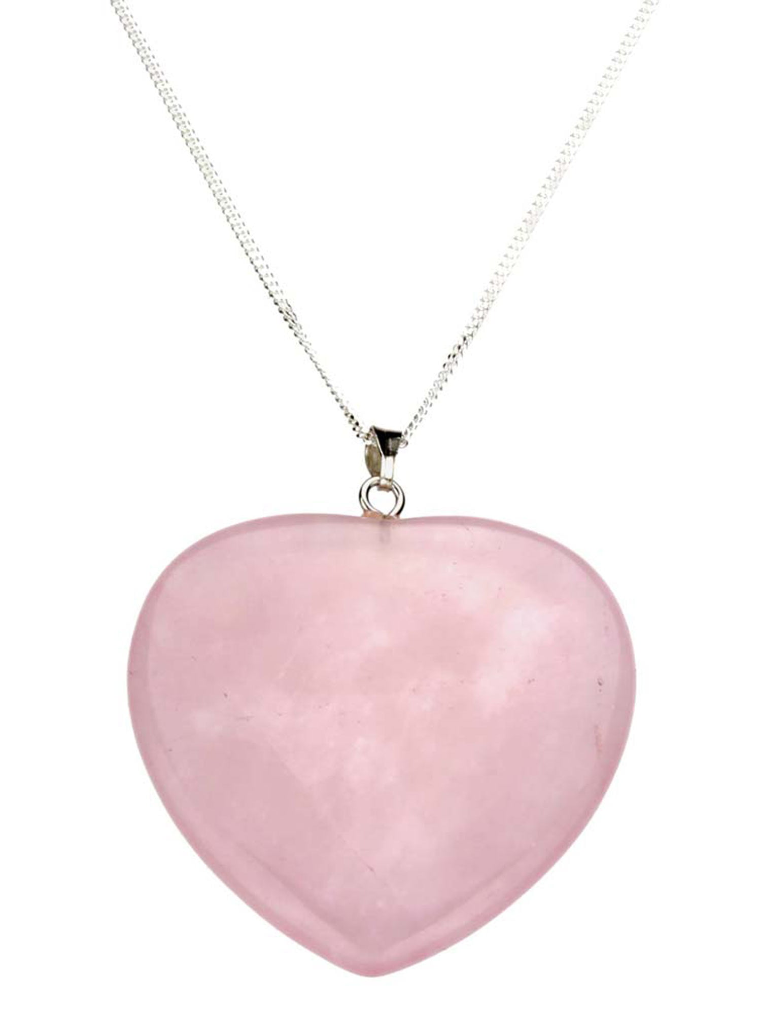 Large Rose Quartz Stone Heart Pendant Sterling Silver Curb Chain Necklace 20