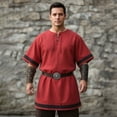 thumbnail image 3 of Men's Medieval Knight Viking Surcoat Retro Short Sleeve Lace Up Top Halloween Cosplay Pirate Costume (No Belt), 3 of 6
