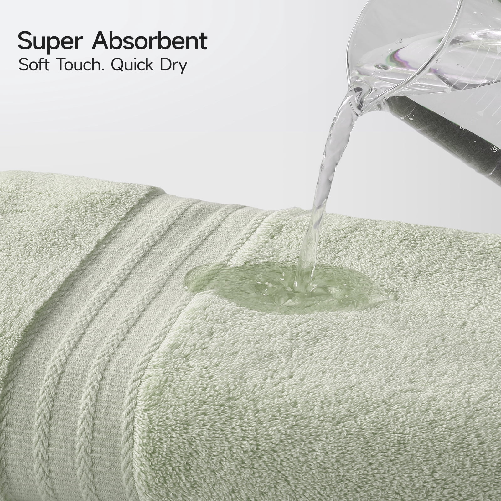 REDKISS 8-Piece 100% Cotton Towel Set, 600GSM Luxury Green Bath Towels.Quick Dry Hand Towels & Washcloths