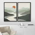 thumbnail image 3 of IDEA4WALL Framed Canvas Print Wall Art Green Pastel Watercolor Mountain Valley and Sun Abstract Shapes Modern Landscape Nature for Living Room, Bedroom, Office - 24"x36"x2 Black, 3 of 5