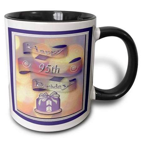 

3dRose Ribbon and Cake Happy 95th Birthday - Two Tone Black Mug 11-ounce