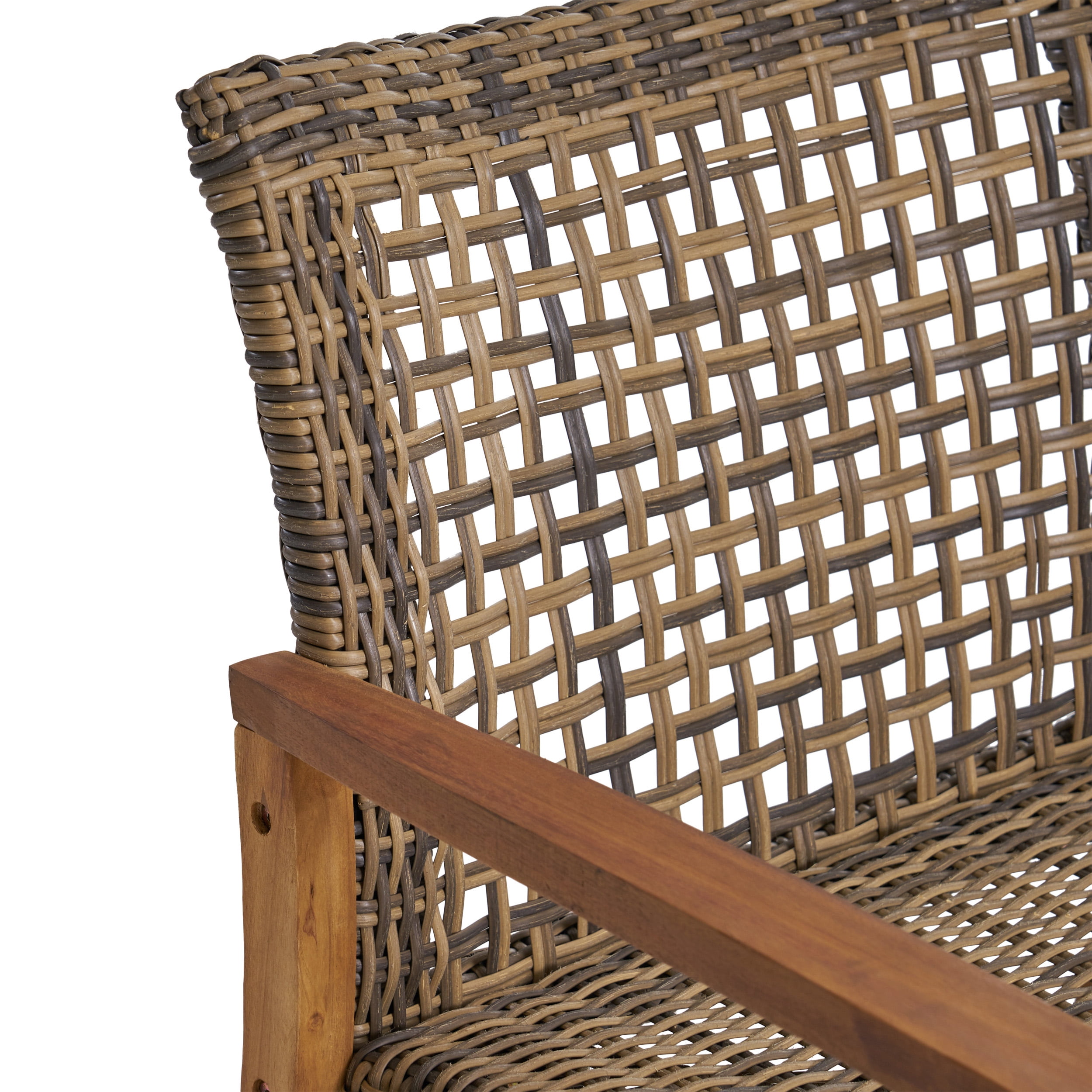 Harleigh Outdoor 5 Piece Wood and Wicker Chat Set with Fire Pit, Gray and Brown