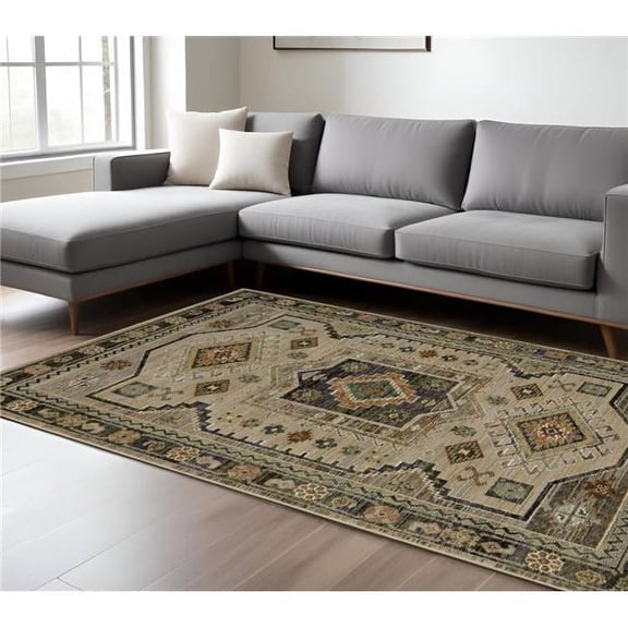 HomeRoots 576421 8 x 11 in. Tribal Rectangle Area Rug - Gray & Green