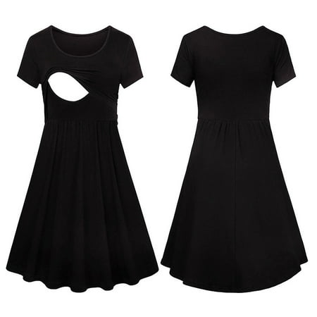 

Levmjia Maternity Clothes for Women Clearance Women Pregnant Nursing Solid Breastfeeding Summer Dress