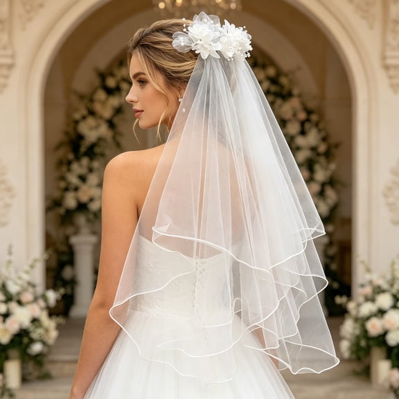 Elegant White Floral Headpiece For Bridal Wedding Accessories, White