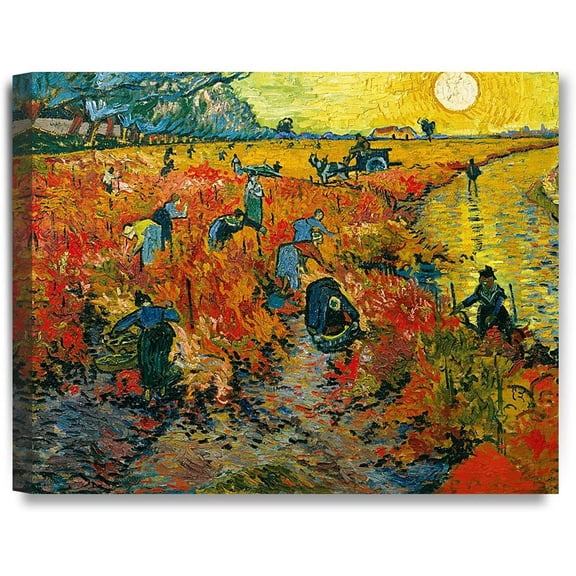 Van Gogh Red Vine Yards Wall Art Reproduction Framed Starry Night Paintings Canvas Art for Home Decoration Framed Ready to Hang