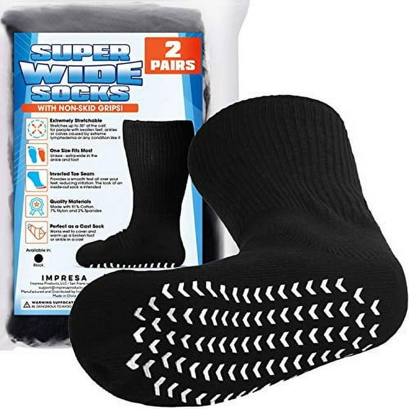Super Wide Socks with Non-Skid Grips for Lymphedema - Unisex Bariatric Sock  - One Size [2 Pack]