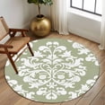 thumbnail image 3 of Baroque Sage Green Round Rug 5ft Washable Circle Kitchen Rugs Non Slip Vintage Damask Classic Floral Large Area Rug Indoor Floor Carpet for Bedroom Living Room Home Office Dining Room Nursery, 3 of 8