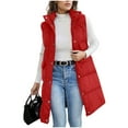 thumbnail image 3 of ZHYou Long Puffer Vest for Women Quilted Hooded Vest Padded Sleeveless Coat Jackets with Pockets,Red,Size:XL, 3 of 7