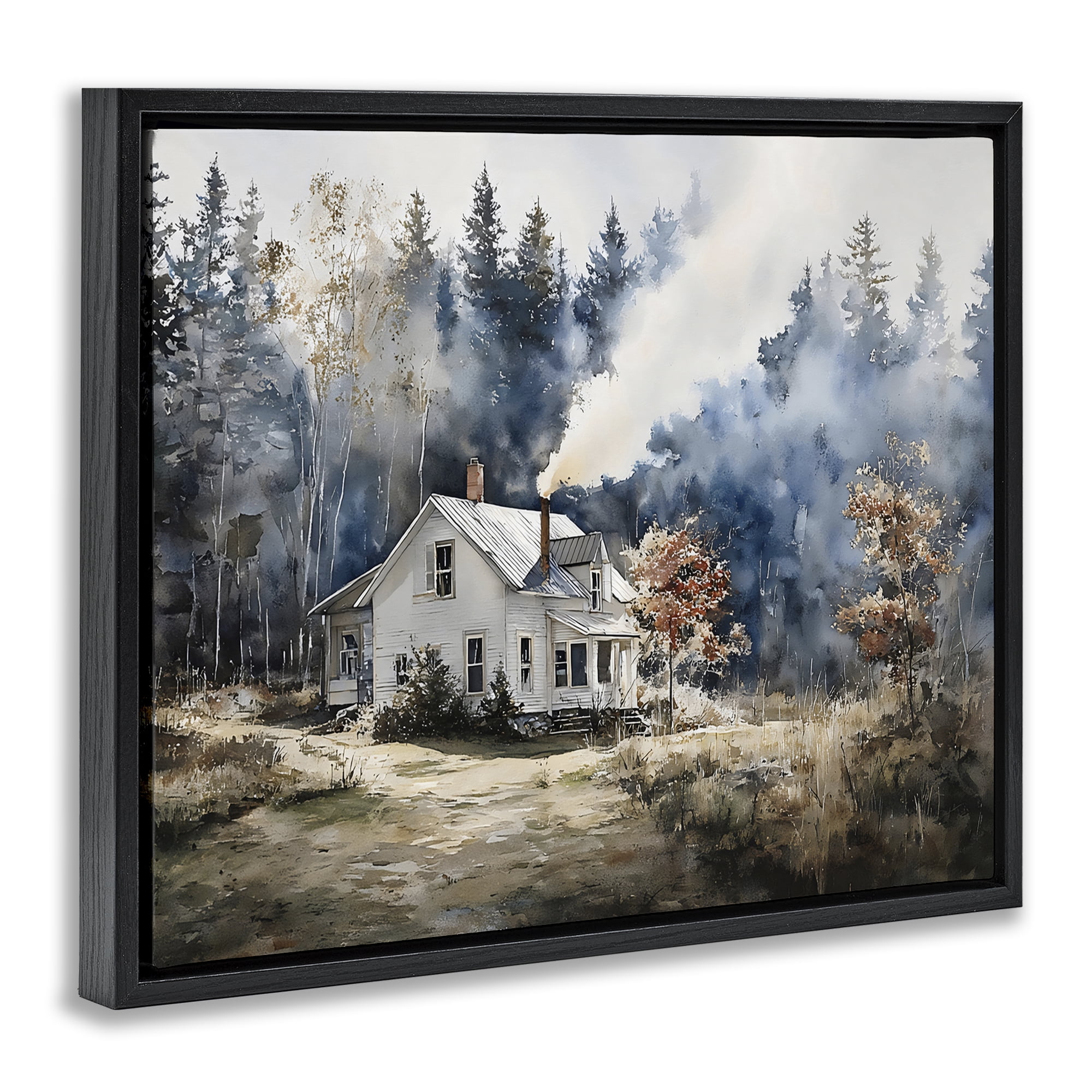 Stupell Industries Indigo Smoke at Woodland Cottage Black Framed Floater Canvas Wall Art, design by Franklyn Gregory