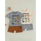 thumbnail image 3 of Conjunto de verano para niño pequeño: camiseta de manga corta con cuello redondo y estampado de letras de dinosaurios con pantalones cortos lisos., 3 of 9