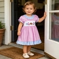 thumbnail image 5 of Tfken Girls Dresses Soft Comfy Holiday Travel Girls Comfortable Dresses Fashion Plaid Short Sleeve A Line Children Cute Clothes Size 6-12 Months, 5 of 6