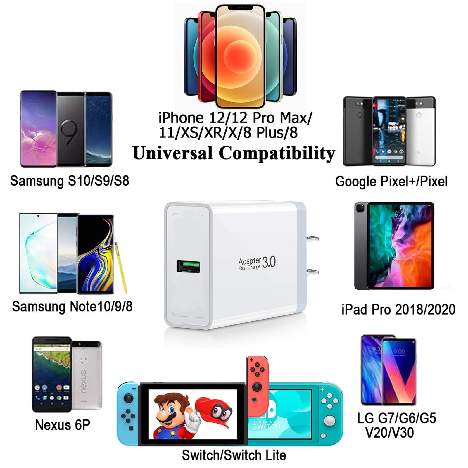 USB Charger , Wall Charger and a Charging Cable Compatible with iPhone , iPad, iPod Touch, iPods, android
