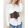 thumbnail image 2 of FEOYA Corset Waist Belt for Women Lace Up Pirate Corset Belt Renaissance Corset Waistband Vintage Elastic Corset Belt Wide Tied Waspie Belt Dark Brown PU Leathers Girdle for Dresses Daily Wear, 2 of 6