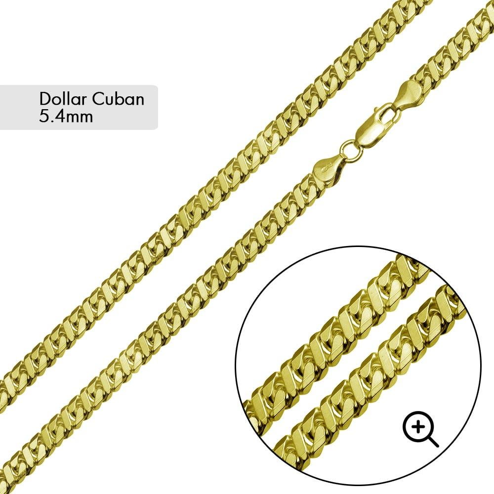Gold Plated 925 Sterling Silver Dollar Miami Cuban Chain 5.4mm Italy 30" Jewelry Female Unisex