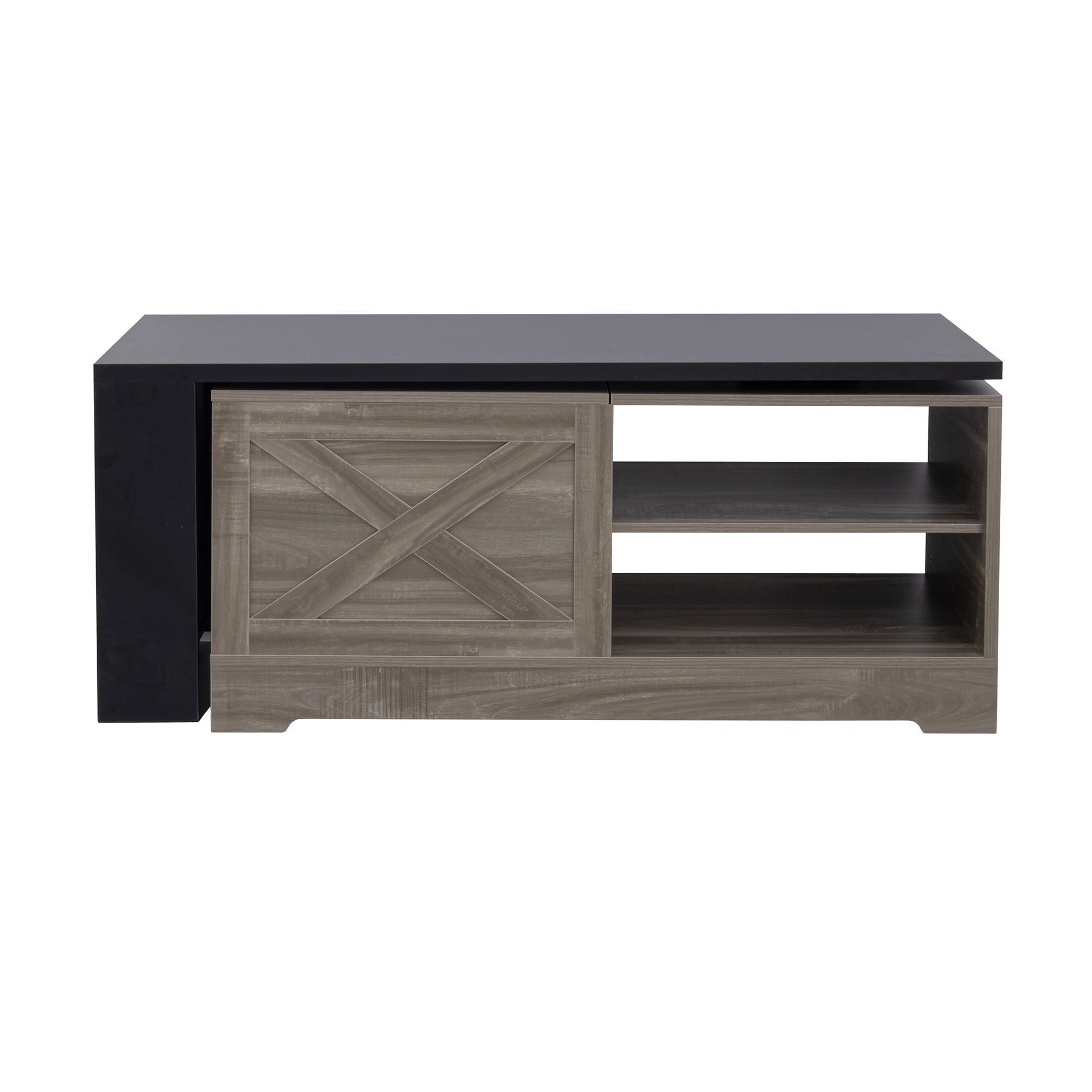Euroco Farmhouse Lift Top Coffee Table With Barn Doors, Wood Rectangle Center Table With Large Hidden Storage Space And Open Cabinet, For Living Room, Bedroom, Home Office