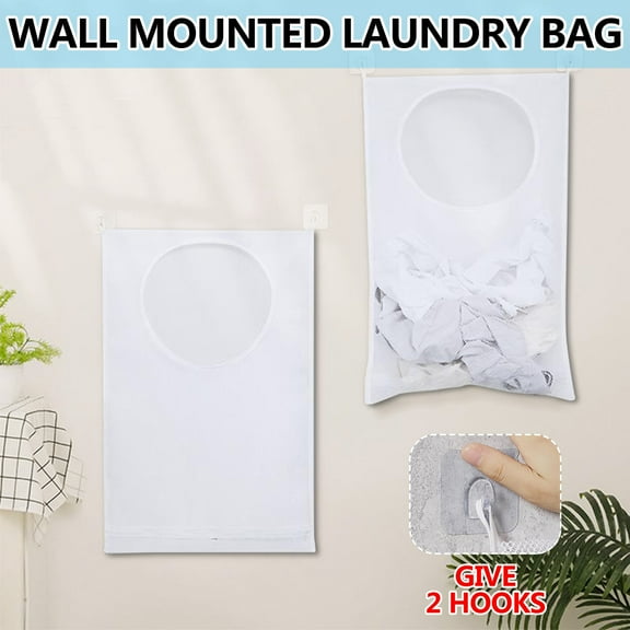 Openpig Hanging Laundry Hamper Bag, Breathable Mesh Laundry Hamper, Portable Laundry Bag, Large Foldable Wall Hanging Laundry Basket with 2 Adhesive Hooks for Dirty Clothes Organization and Storage