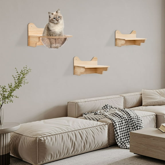 Miumaeov Wall-Mounted Wooden Cat Space Capsule Cat Bed Step Large Transparent Cat House Set Pets House Cat Cat Furniture for Indoor Large Cats