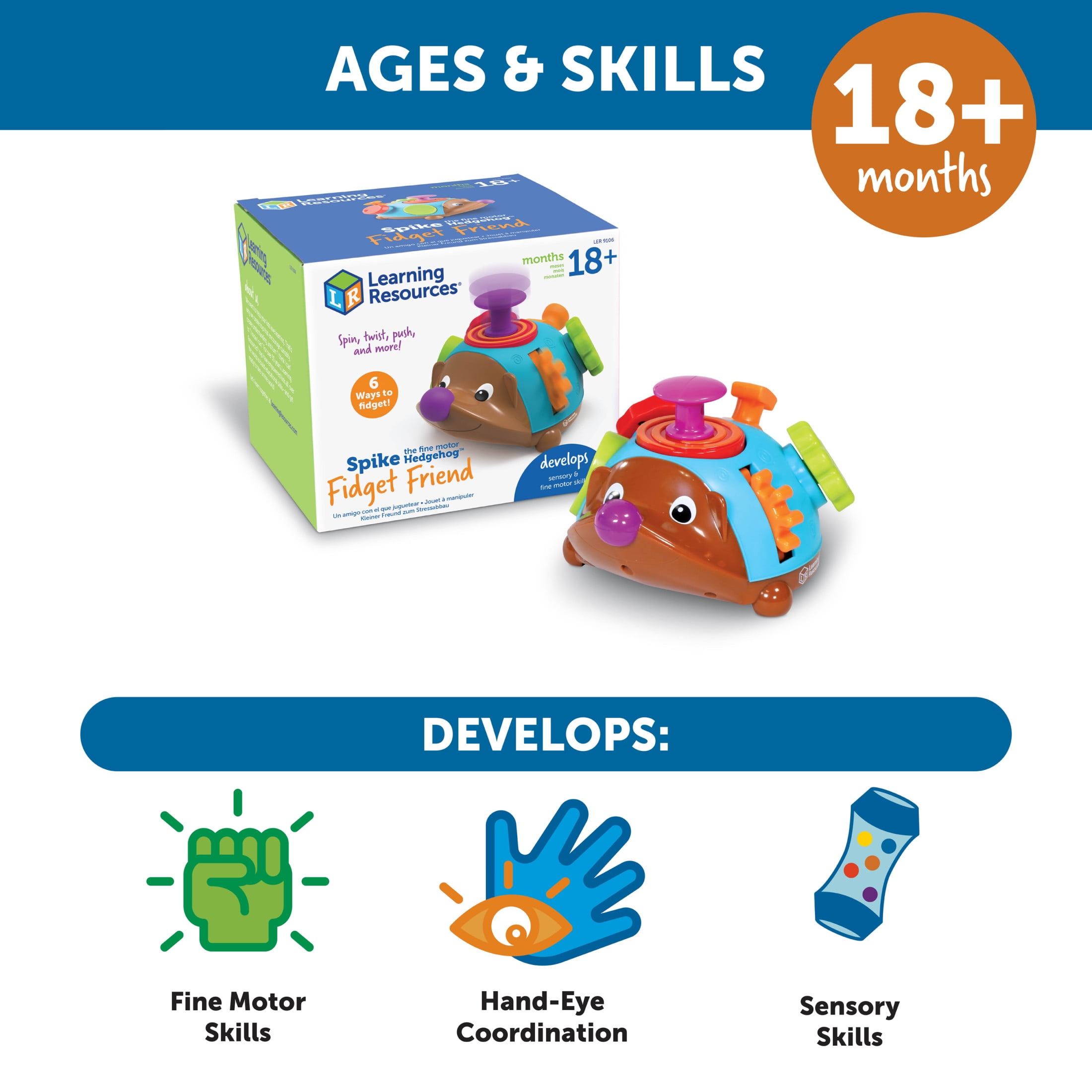 Learning Resources Spike the Fine Motor Hedgehog Fidget Friend -  Preschool Toys for Boys and Girls Ages 18+ months, Toddler Toys