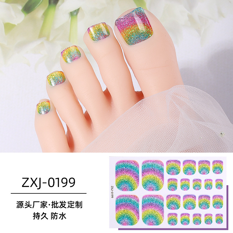 12PCS Summer nail stickers foot stickers waterproof rainbow smudged onion powder flash toe nail stickers nail stickers