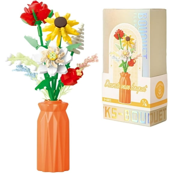 Remocguys Flower Bouquet Building Set with Vase Mini Rose Sunflower Blocks for Adults Women 283 Pcs