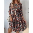 thumbnail image 5 of Women'S 3/4 Sleeve Round Neck Floral Print Midi Dress Summer Casual Dress Multicolor M, 5 of 9